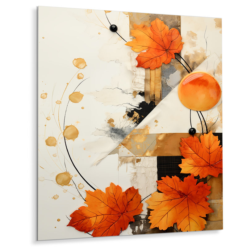«Orange Floral Twilight Dream Abstract Collages I», art mural abstrait en métal, H 32 po x l 24 po x P 1 po