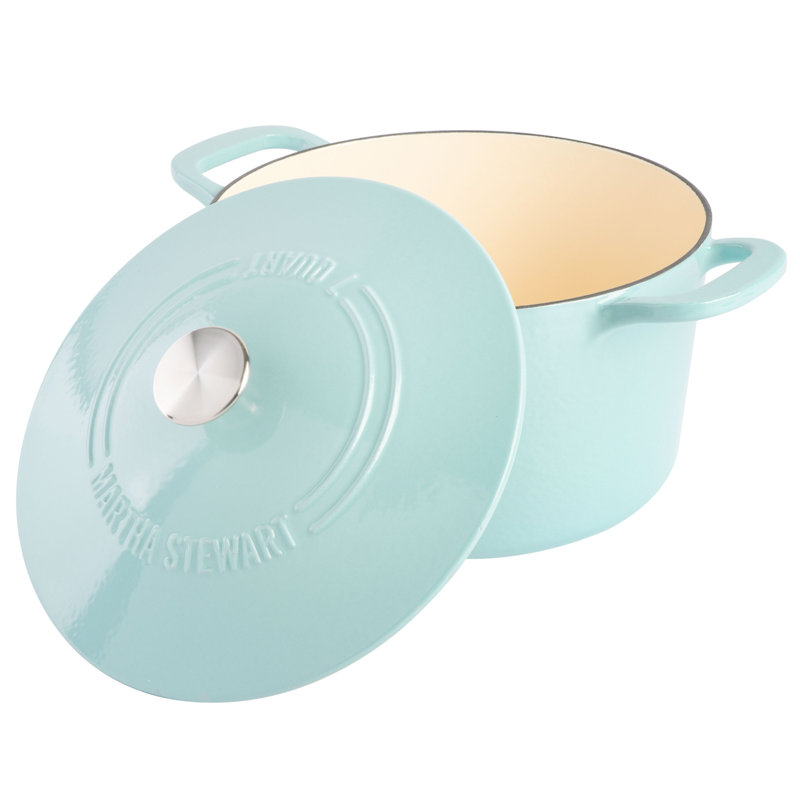 Martha Stewart Gatwick Faitout rond en fonte avec couvercle, Bleu