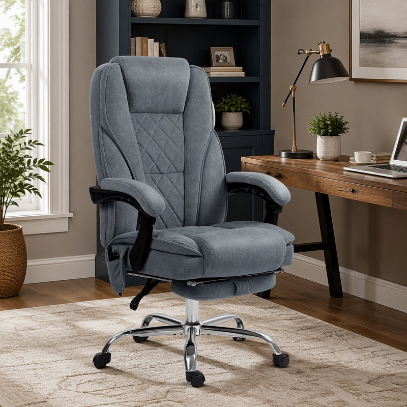 Fauteuil de massage avec repose-pieds, fauteuil de bureau de direction avec 6 points de vibration et chaleur, fauteuil d'ordinateur inclinable, fauteuil de bureau pivotant, hauteur réglable