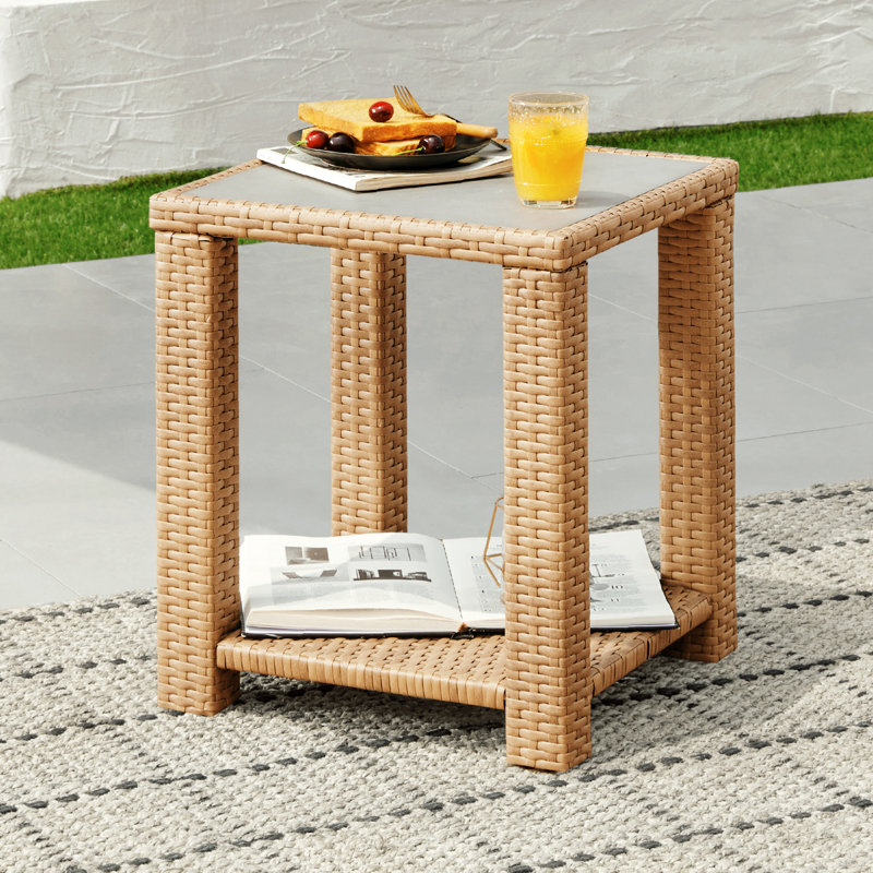 Patio Wicker Side Table, Brown