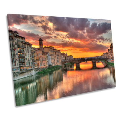 Florence Sunset Bridge Italy - Wrapped Canvas Art Prints