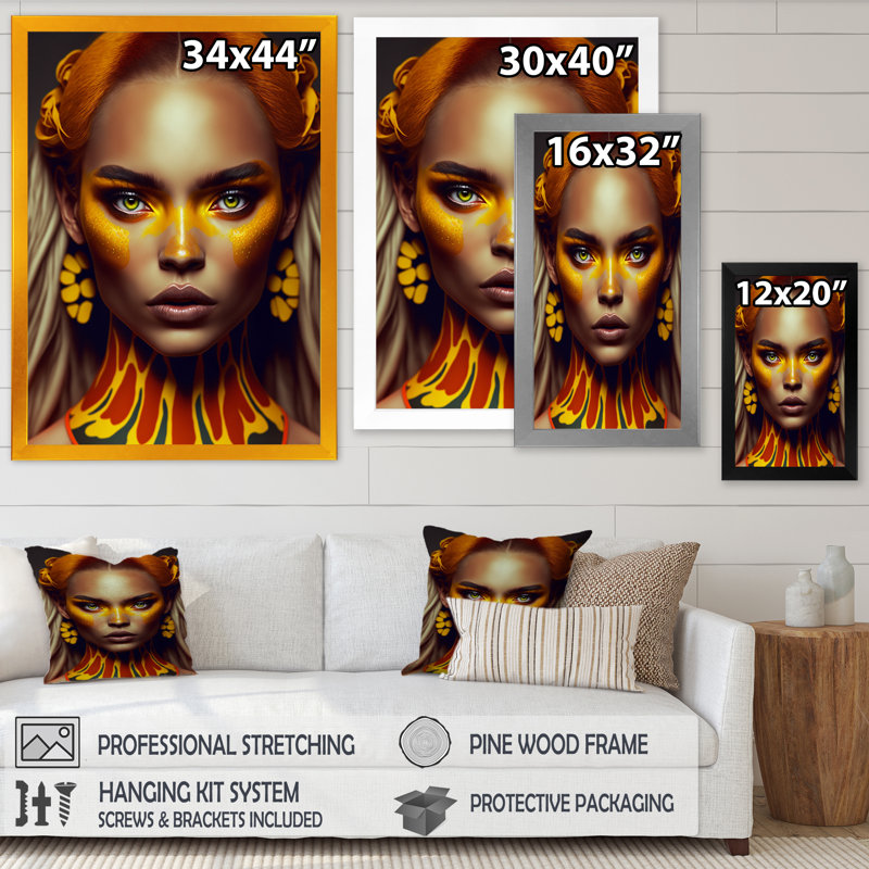 Jeune femme tropicale V sur toile, H 20 po x l 12 po x P 1 po, Encadrement doré