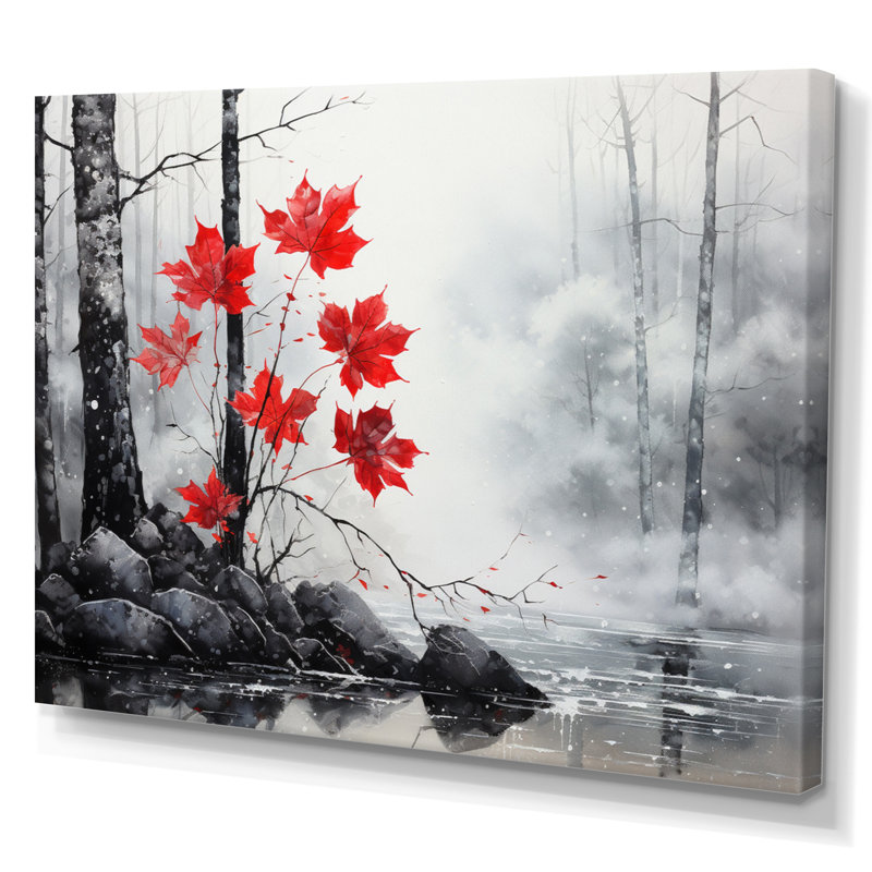 Bianchina, forêt monochrome rouge minimaliste II - forêt, art mural, H 34 po x l 44 po x P 1,5 po, Toile tendue