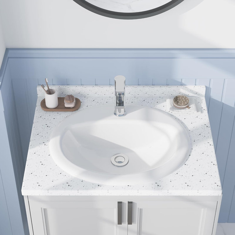 Lavabo de salle de bain encastré 21 po x 18 po, comptoir de salle de bain rectangulaire en céramique blanche avec trop-plein, monotrou, lavabo contemporain, certifié cUPC, idéal pour les petits espaces