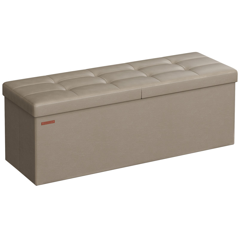 Folding Storage Ottoman, Light Taupe, 15"H x 43.3"W x 15"D