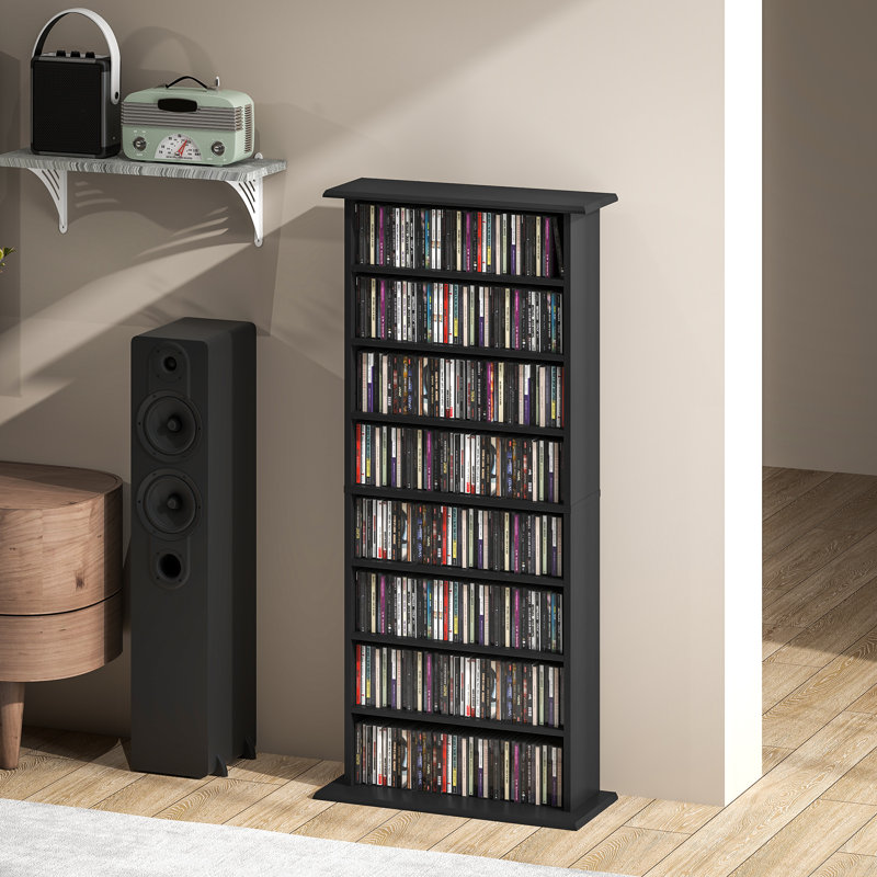 123.7cm H Media Shelves, 124.5cm H x 58cm W x 24cm D, Black