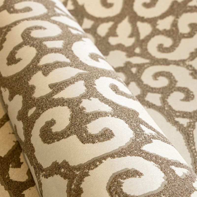 Universe Pluto Glass Stone Motif Wallpaper Rol, Cream/Gold