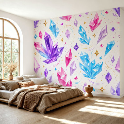 Wall Mural Peel and Stick Wallpaper Abstract Colorful Cosmic Geometric Gold Accents Self-Adhesive Removable Contact Paper Wall Decor for Living Room Bedroom 69"H x 96"W