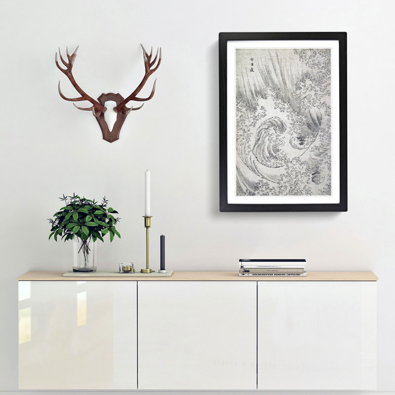 Wave Sketch by Katsushika Hokusai - Framed Print, 36cm H x 27cm W x 2cm D, Black Framed