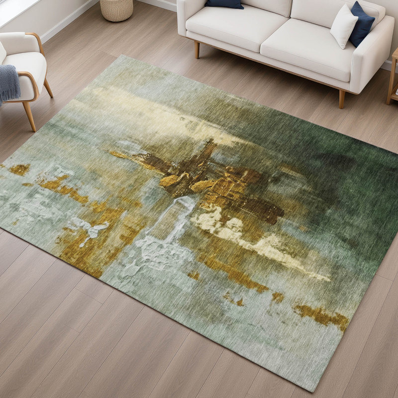 Tapis abstrait lavable à la machine de qualité supérieure Mayfield AMF2157, Brun, Rectangulaire 3 pi x 5 pi