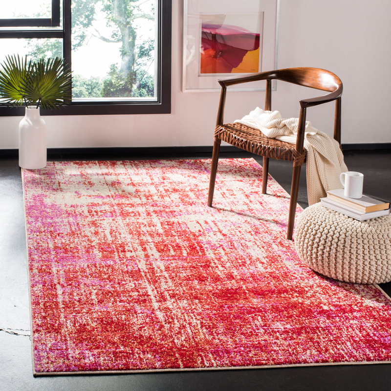 Tapis rouge à motif abstrait Riebe, Rectangle 5 pi 1 po x 7 pi 6 po
