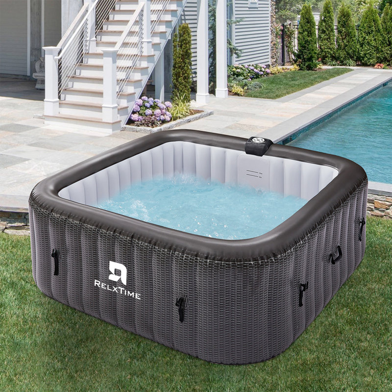 RELXTIME 6 Person 130 - Jet Polyvinyl Chloride (PVC) Square Inflatable Hot Tub