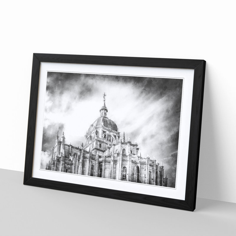Almudena Cathedral in Madrid Spain 1 Piece Single Picture Frame Painting on MDF, 62cm H x 91cm W x 2cm D, Black