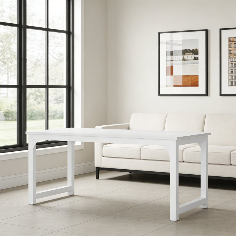 Bureau d'écriture rectangulaire avec plateau en stratifié blanc et base en métal blanc pour bureau, Blanc