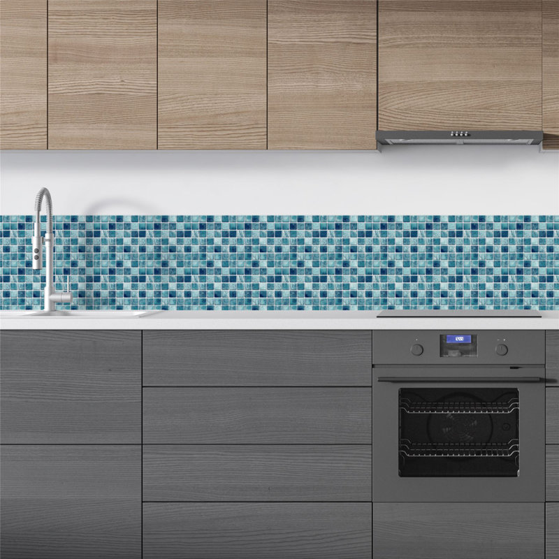 Carreau de mosaïque pelez et collez en aluminium 107 po x 24 po, Turquoise / blanc