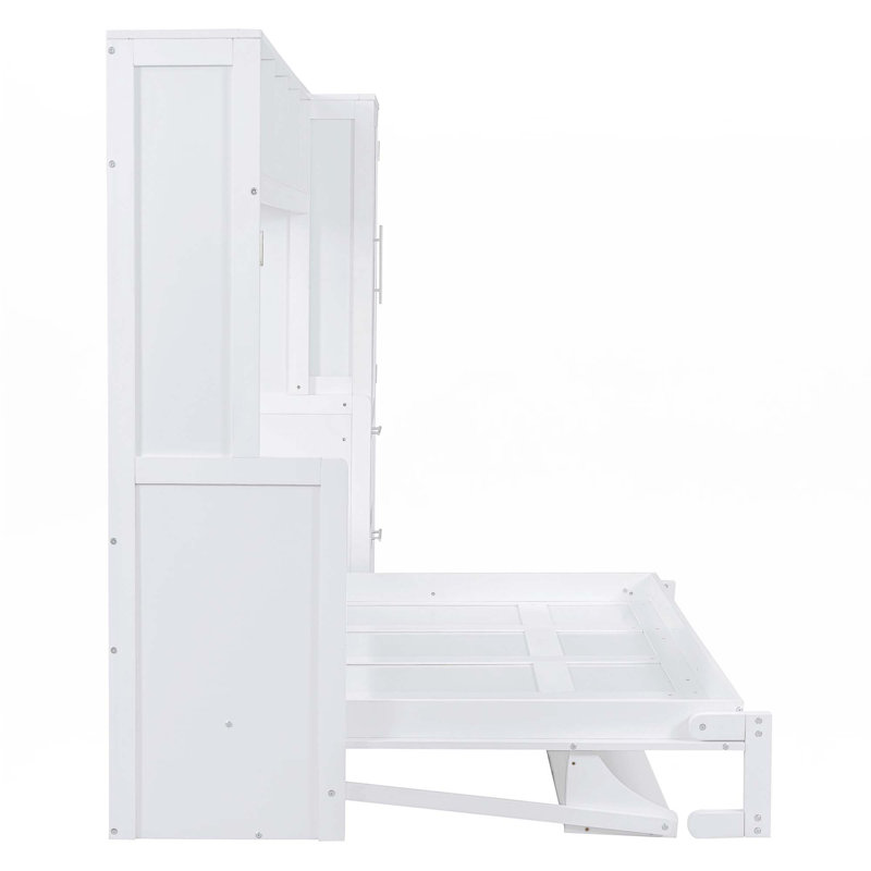 Lit escamotable Murphy avec placard et tiroirs, Blanc, Grand
