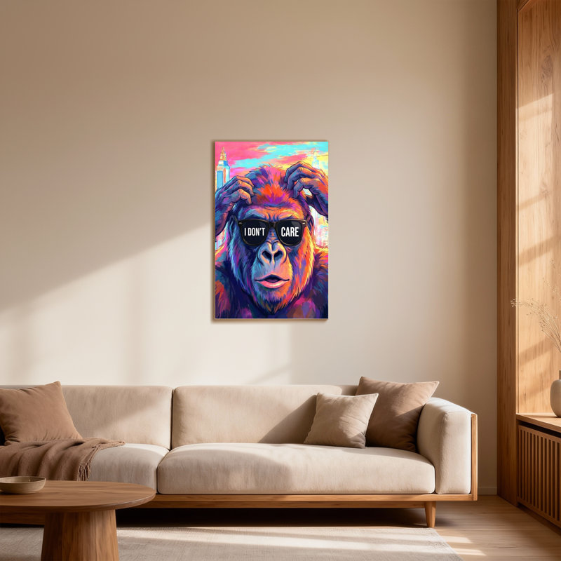 Animaux, singe coloré portant des lunettes de soleil avec texte, H 30 po x l 20 po
