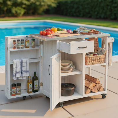 Chariot-bar en bois massif, îlot de cuisine extérieur pliable, îlot de cuisine pour patio et extérieur