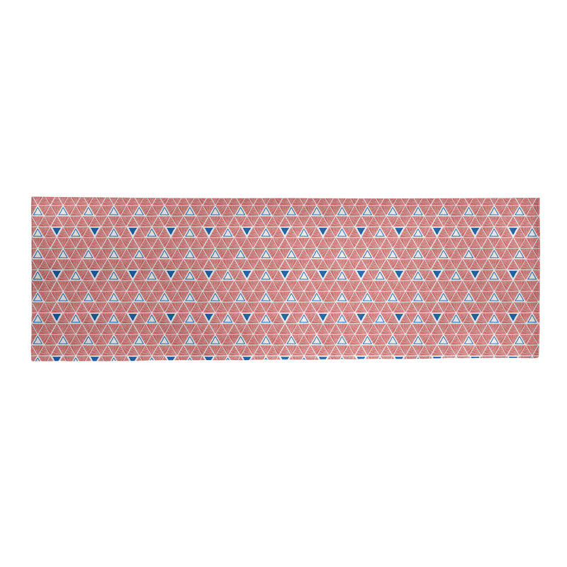 Tapis de pêche bleu/pêche fait main géométrique, Tapis de couloir 2 pi x 8 pi