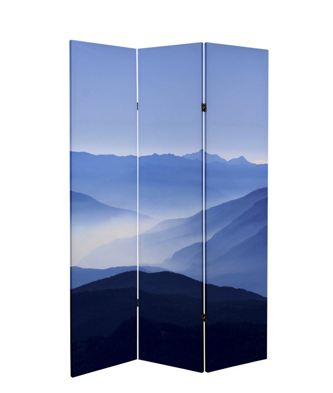 71" x 38.75" Tall Double Sided Misty Mountain Canvas 3 Panel Room Divider, 71" H x 47.25" W x 1" D