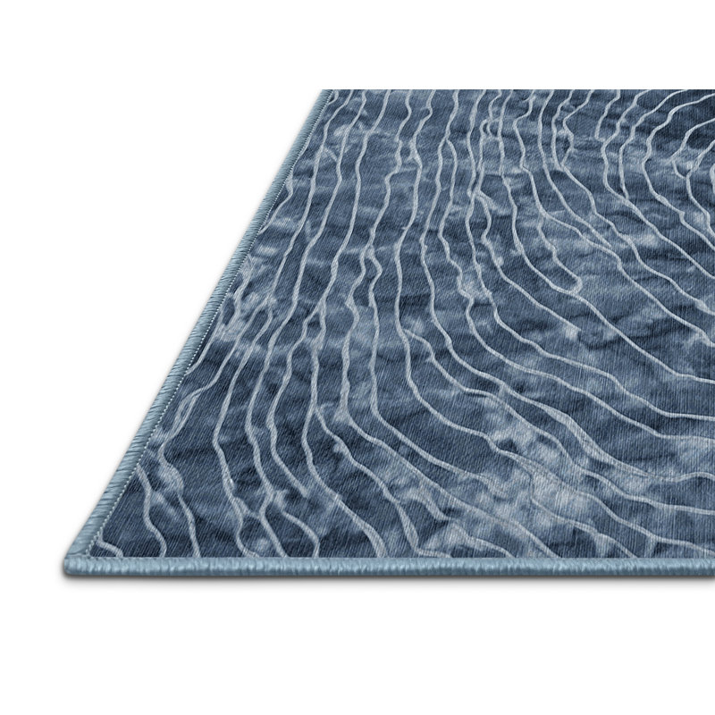 Machine Washable Blue Area Rug, Round 7'