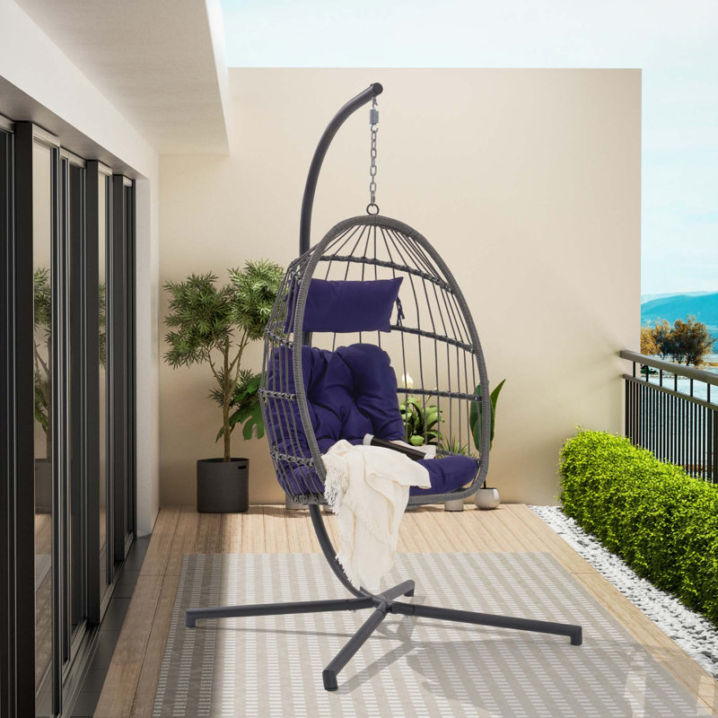 Chaise longue d'extérieur Elizeo, Dark Blue Cushion/Gray Frame