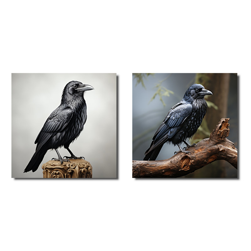 Mysterious Raven Guardian I - Ensemble de 2 impressions sur toile Raven, Toile tendue, H 30 po x l 61 po x P 1 po