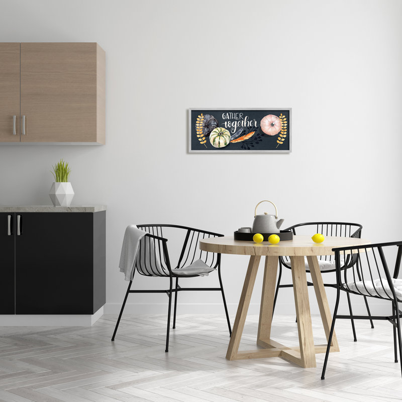 Gather Together Pumpkin Harvest Feathers Deep Blue par - Art textuel, H 10 po x l 24 po x P 3 po, Estampe numérique Farmhouse