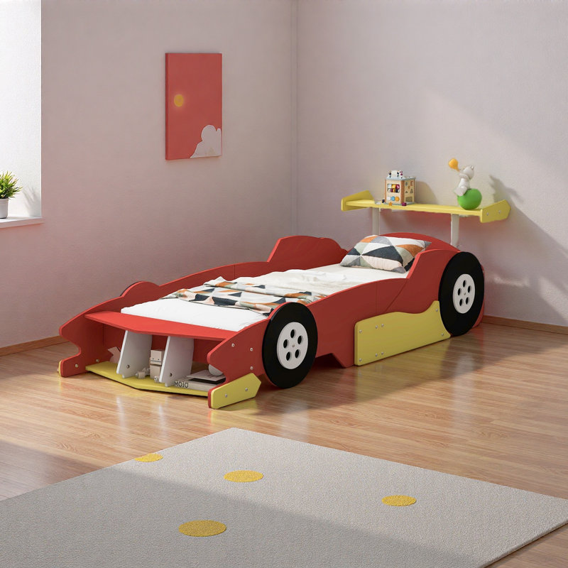 Lit plateforme simple avec roulettes, Rouge