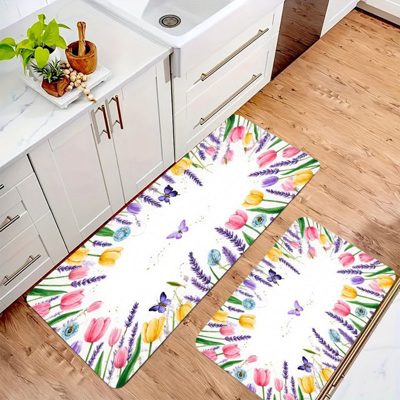 Tulipe et lavande, ensemble de 2 tapis de cuisine