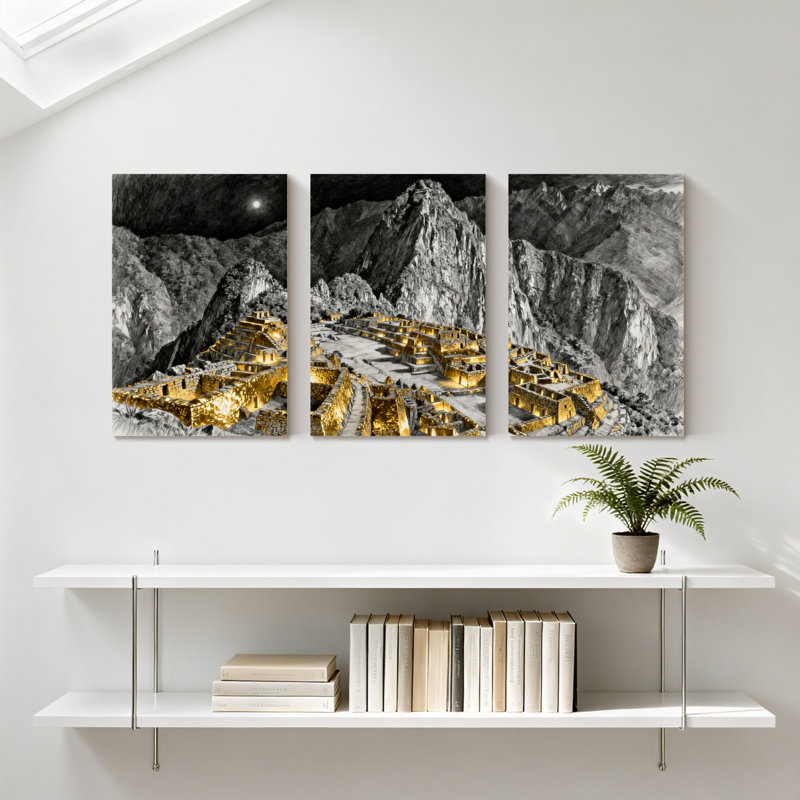Ensemble de 3 impressions d'art sur toile nuit, Machu Picchu, H 30 po x l 60 po