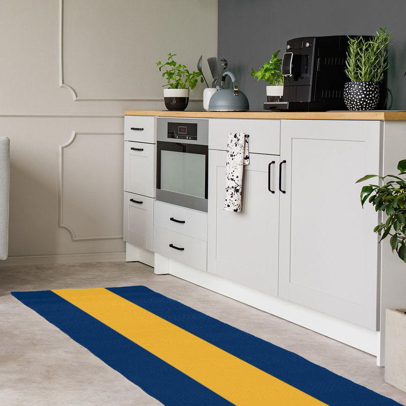 Tapis à rayures bleu marine/doré, Tapis de couloir 2 pi 6 po x 8 pi