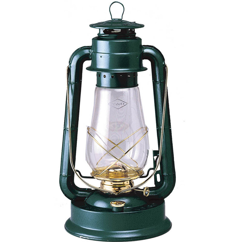 Green Metal 15" Oil Lantern with Brass Trim
