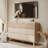 Natural Wood Color 8-Drawer Dresser - Striped Surface And Gold Handles