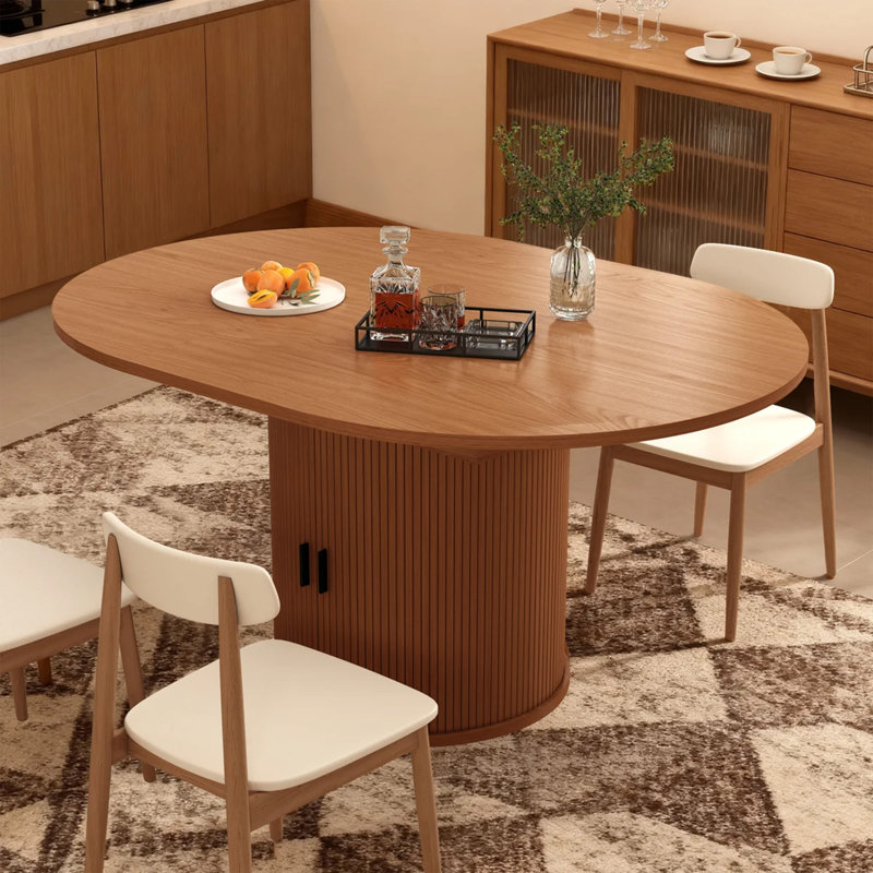 Table de salle à manger pour table de salle à manger extensible de 4 à 6,59 po avec tablette de rangement à 2 niveaux, meuble-lavabo rond ovale en bois avec base piédestal