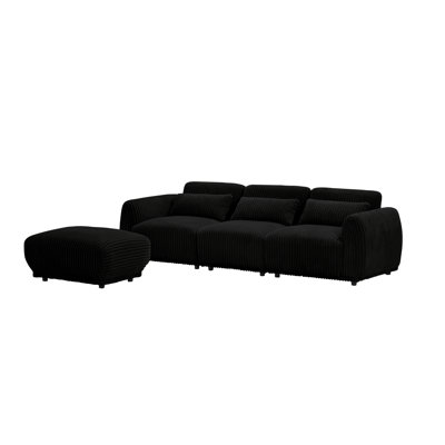  Latitude Run® 4 - Piece Upholstered Sectional - Ideal for Living Room, Comfortable and Stylish - Black Corduroy