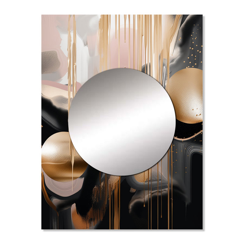 Or et marbre noir Expression II - miroir décoratif en marbre, grand miroir mural doré, impression d'art en métal