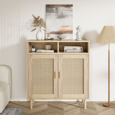 Buffet Modern Rattan - Buffet 63 po à 4 portes avec tablette réglable - Rangement polyvalent pour la cuisine, la salle à manger, le salon et le bar