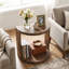 Table d'appoint en bois massif 23,6 po, table de bout en demi-lune avec tablette inférieure ouverte, table d'appoint étroite pour le salon et les petits espaces-1101456005-1313355939