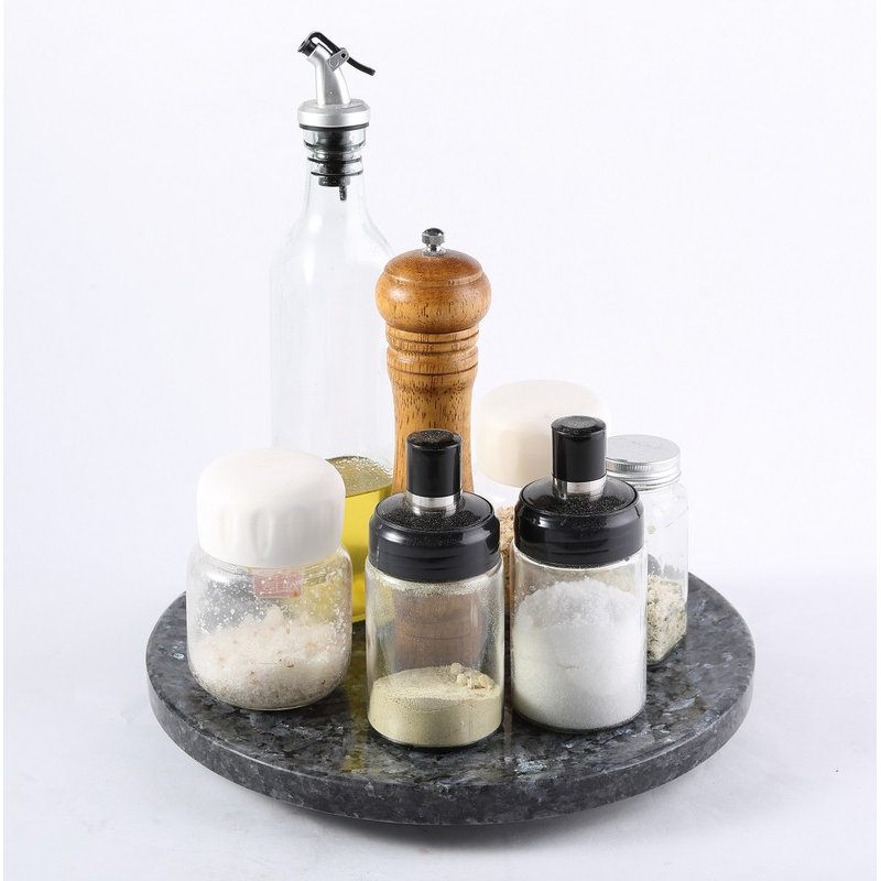Guein Round Natural Marble Lazy Susan Tray,Blue Pearl