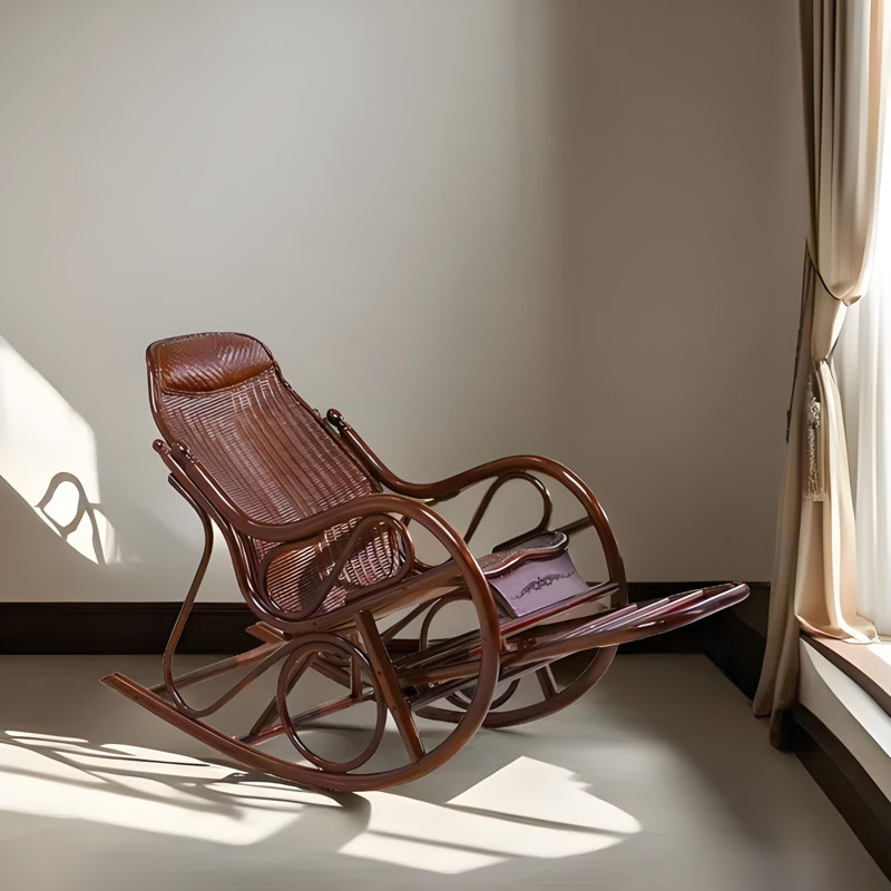 Chaise berçante décontractée en rotin naturel tissé, Brun-roux