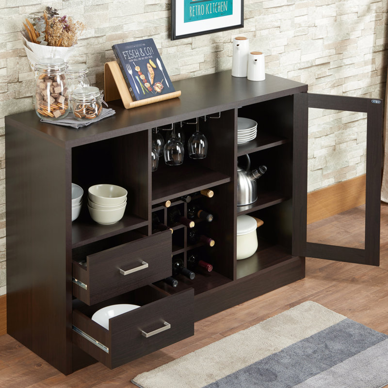 Porte-bouteilles sophistiqué avec compartiments et tiroirs - Rangement efficace et élégant