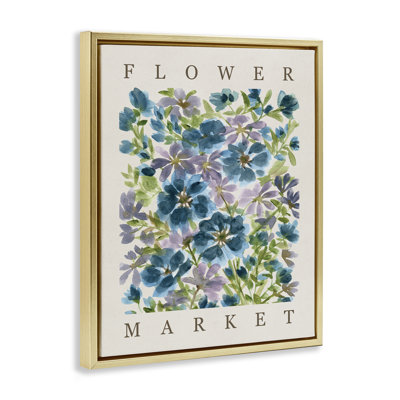 Flower Market Blue Blooms  Framed Floater Canvas Wall Art, design by Yvette St. Amant