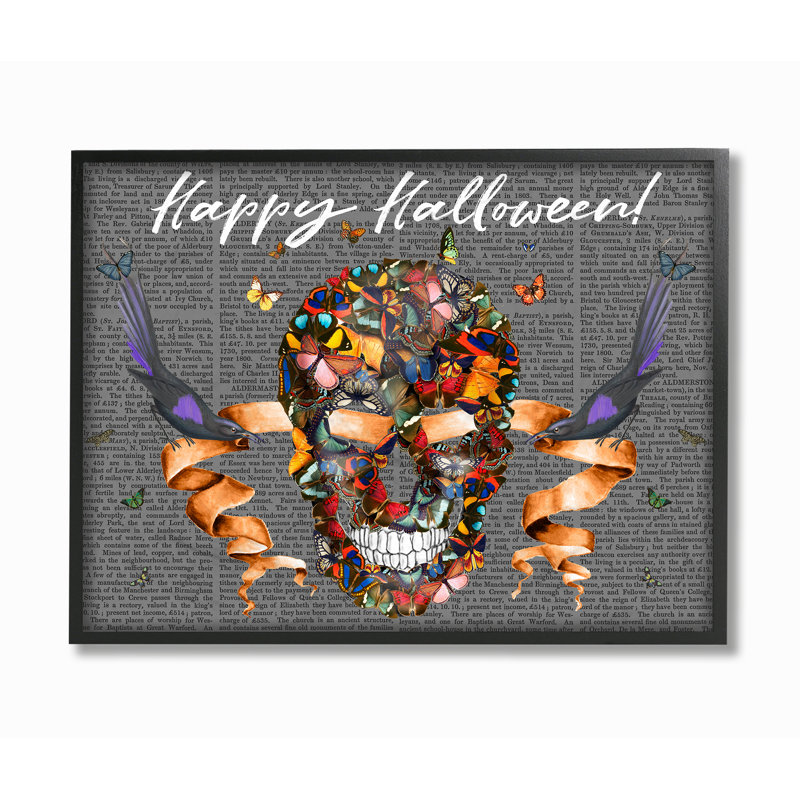 « happy halloween papillon de crâne avec ravens et ribbon », impression, H 16 po x l 20 po x P 1,5 po