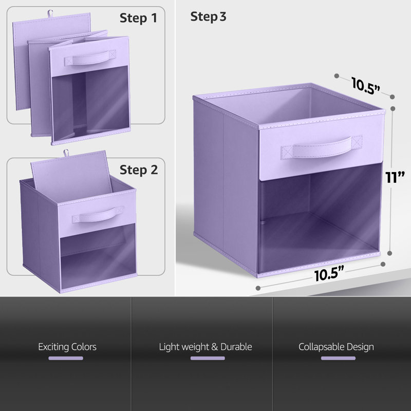 Sorbus 11" Storage Bin with Clear Window and Handles – 1-Piece Foldable Fabric Organizers, Pastel Purple, Pastel Purple