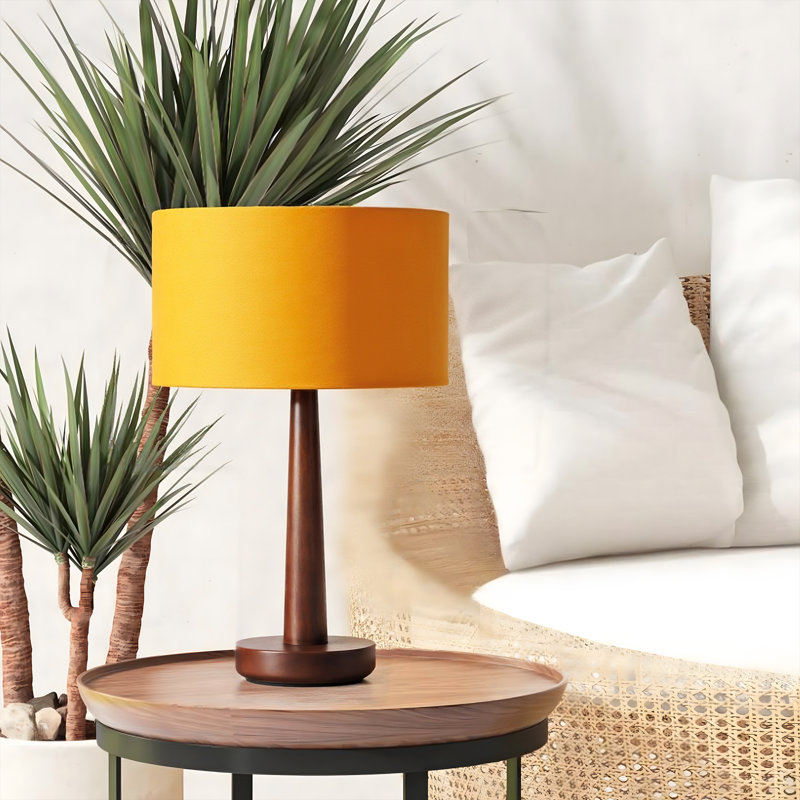 18.5'' Modern Solid Wood Table Lamp with Orange Velvet Shade, cULus Certified for Bedroom Nightstands, Living Room Side Tables, Home Offices Desks or Contemporary Decor