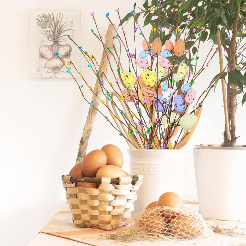 Shitailu Artificial Easter Spray Vine With Pastel Easter Eggs And Berries- Decorative Spring Floral Stems-Easter Egg Twig Branches For Floral Arrangement-Centerpiece Wreath Decoration (26 Pcs)