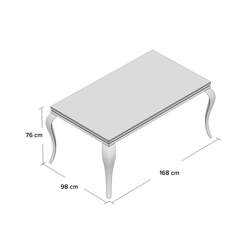 Baldwin Glass Top Metal Base Dining Table, H76 x L168 x W98cm