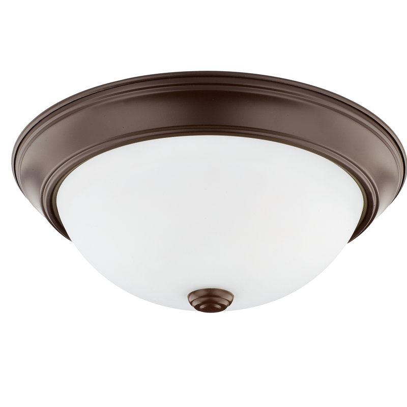 Bronze Indoor/Outdoor Flush Mount Light with Soft White Glass Bowl Shade
