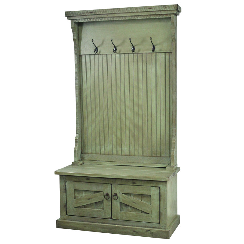 Arbre d'entrée en bois massif Kinley avec banc et rangement pour chaussures, Aquamarine rustique